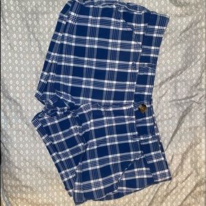 Navy blue and white plaid shorts